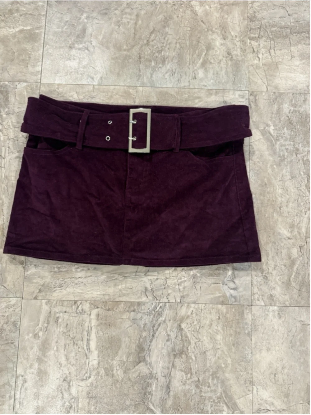 NWT Garage Deep Purple Low Rise Corduroy Big Belt Mini Skirt Size M Y2K